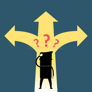 卡通人物困惑于道路选择照片