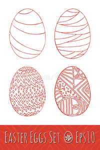 复活节鸡蛋设置模式。 矢量插图