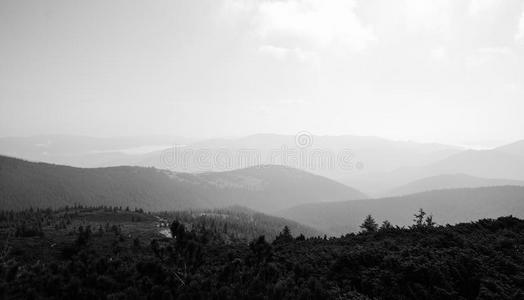 喀尔巴阡山的黑白景色。 戈弗拉山