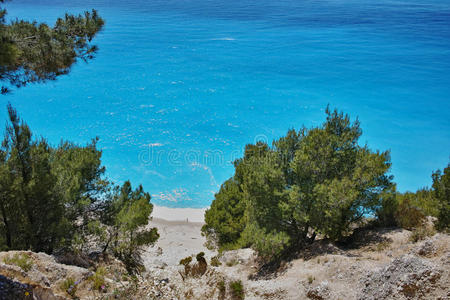 令人惊叹的Gialos海滩，莱夫卡达，希腊