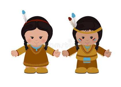 美国印第安人，男女穿着民族服装