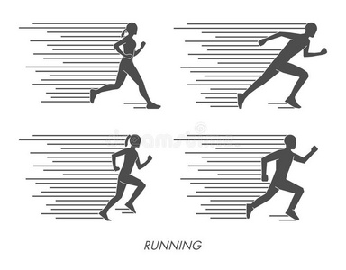 跑步者的扁平轮廓。 黑色数字马拉松运动员。
