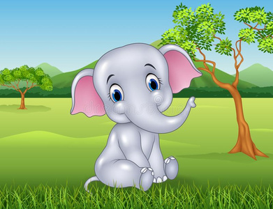 丛林中卡通有趣的小象
