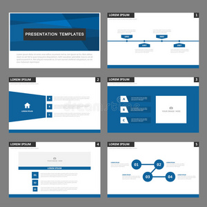 蓝色演示模板信息图表元素平面设计集小册子传单营销