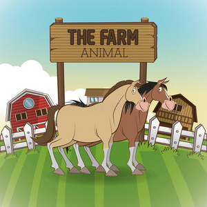 农场动物卡通，矢量插图