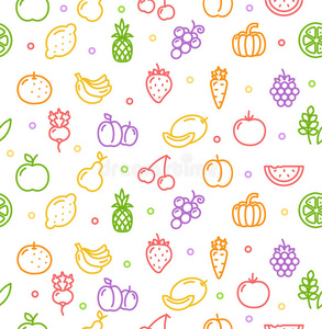 水果和蔬菜背景图案。 矢量