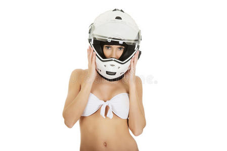 美极了 姿势 花柱 身体 演播室 时尚 内衣 头盔 摩托车