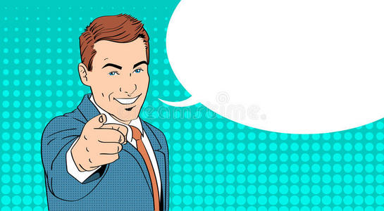 商人用手指着你聊天泡泡波普艺术多彩复古风格照片