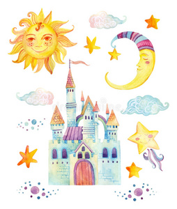月亮 王冠 涂鸦 奇迹 可爱的 仙女 美女 卡片 插图 幻想