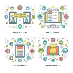 平线移动通信，编码开发，营销，商业战略概念集矢量插图。