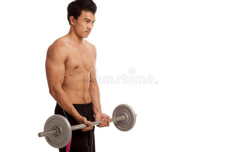 演播室 肱二头肌 训练 重量 男人 肌肉 建设者 弯曲 健身