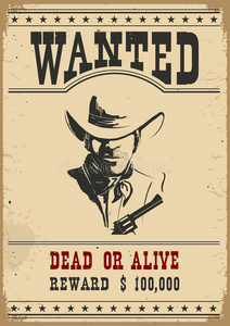 通缉海报旧纸通缉令旧通缉令.牛仔图标.