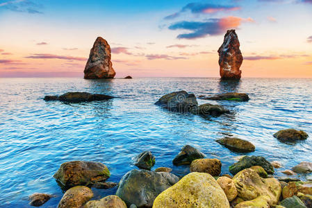 美丽的 日出 场景 海景 地平线 自然 风景 海湾 日落