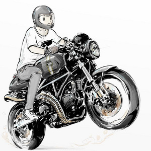 骑摩托动漫男生图片