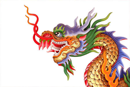 五颜六色的中国龙头雕像.照片