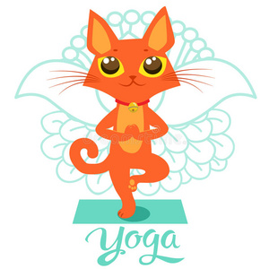 卡通有趣的猫图标做瑜伽的位置。 瑜伽猫姿势。
