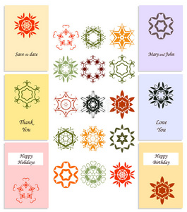 一组六个模板。 十五个抽象的花卉图标。
