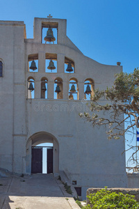 修道院入口先知伊莱亚斯，桑托里尼岛，蒂拉，希腊