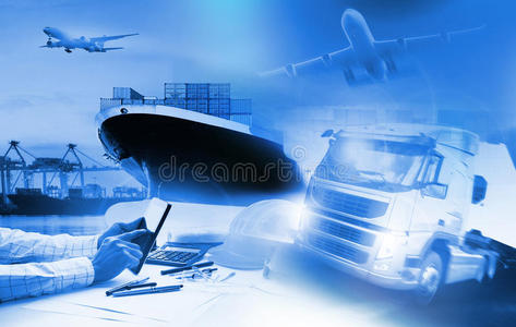 集装箱卡车，港口船舶港口和货运飞机在运输和进出口商业物流，航运业务印度