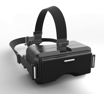 黑色VR耳机在白色背景上的三维渲染图像