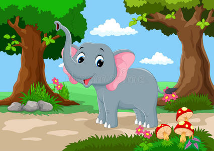 有趣的大象有一个美丽的花园的背景