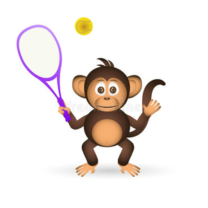 可爱的黑猩猩打网球，小猴子