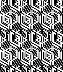 黑白四方连续对比黑白对称无缝图案与交织图形.