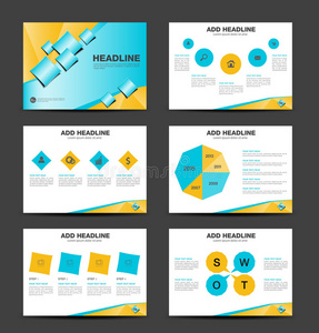 蓝色和黄色的业务演示模板和信息图形
