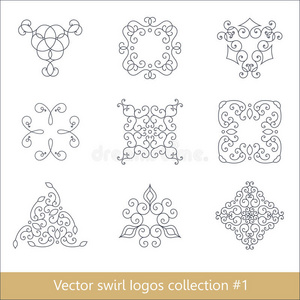 花卉标志收藏。 设计用涡流元件。 细线。