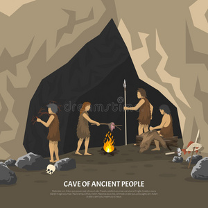 男人 洞穴 布局 历史 岩石 工具 标题 穴居人 插图 传单