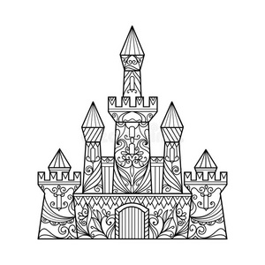 城堡着色书成人矢量城堡建筑平面设置矢量插图爱丁堡城堡苏格兰联合