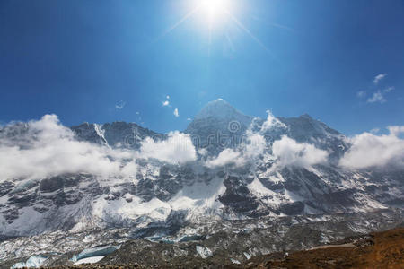 喜马拉雅山脉 外部 山腰 营地 冒险 亚洲 登山 高的 美丽的
