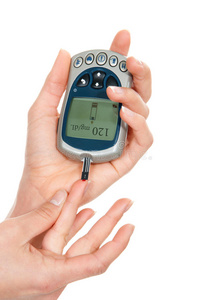 糖尿病患者测量葡萄糖水平血液测试使用超