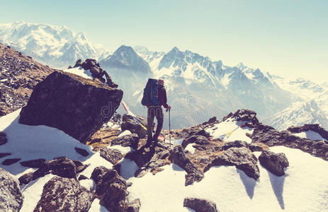 成就 适合 激励 背包 自由 徒步旅行 喜马拉雅山脉 美丽的