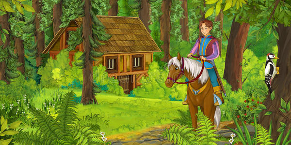 贵族马卡通贵族骑白马-王子或国王照片