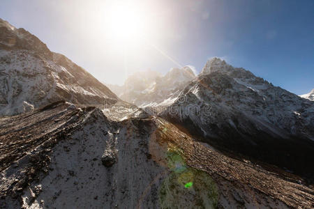 高的 全景图 全景 徒步旅行 喜马拉雅山脉 山腰 尼泊尔人