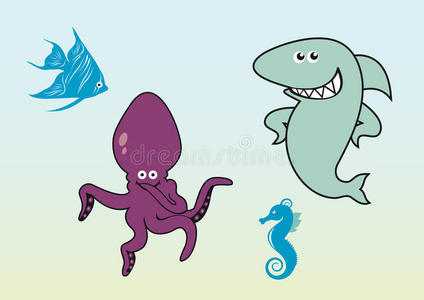 自然 水下 章鱼 海的 生活 卡通 水族馆 环境 海洋 插图