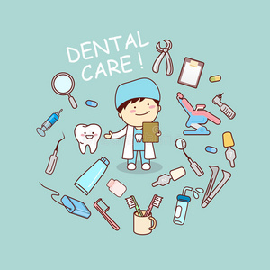 带牙医工具的牙医医生照片