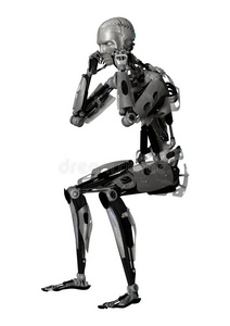 三维插图男性半机器人在白色