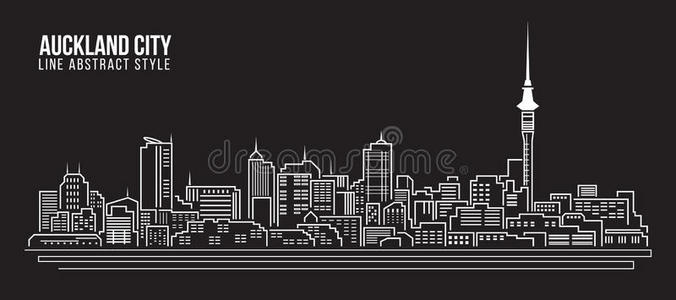 城市景观建筑线艺术矢量插图设计奥克兰市
