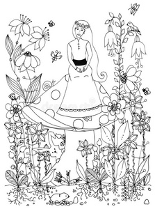 野兔 自然 蘑菇 蜜蜂 美女 仙女 绘画 面对 着色 艺术品