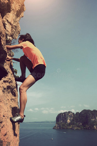 努力 领导 风景 海洋 自然 中国人 探索 登山者 女孩