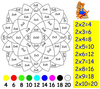 练习儿童乘法双需要画相关颜色的图像。