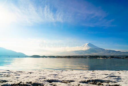 特写镜头 反射 富士山 日本 川口 亚洲 天空 地标 日本人