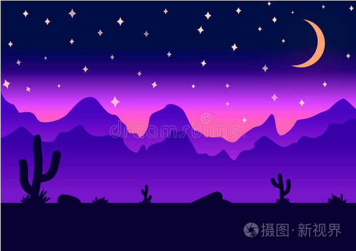 沙漠视差背景夜矢量插图插画 正版商用图片1xuh51 摄图新视界