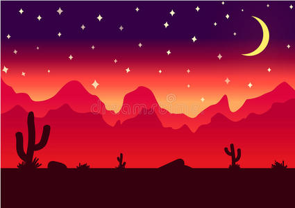沙漠视差背景夜矢量插图
