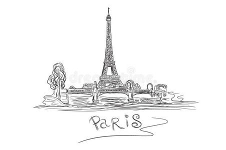 埃菲尔铁塔，巴黎，法国，素描，矢量插图