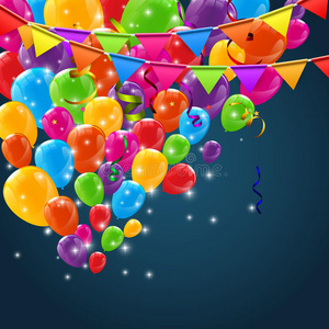 彩色光泽生日快乐气球横幅背景