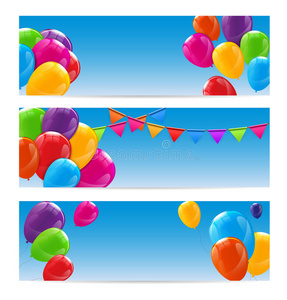 彩色光泽生日快乐气球横幅背景