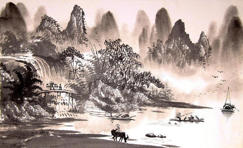 中国山水画水彩画